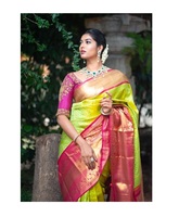 Nouveau sari en soie jacquard KANCHIPURAM élégant et magnifique avec un bordure JECARD pour femmes, vêtements de mariage