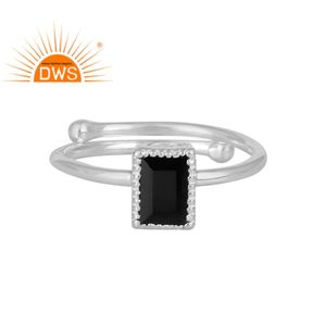 สี่เหลี่ยมตัดสีดำกระดูกสันหลังพลอยแหวนผู้ผลิตแหวนเงินสเตอร์ลิงแหวนมงกุฎสำหรับสาวๆเครื่องประดับผู้ค้าส่ง - Product Image 1