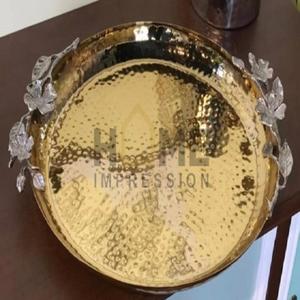 Poignées de fleurs décoratives rectangulaires personnalisées Plateau de service fantaisie en métal Accessoires pour restaurants et hôtels Plateau de service alimentaire - Product Image 2