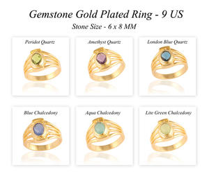 แหวนพลอยคาลซิโดนีสำหรับผู้ชายขนาด6x8มม. ทรงวงรีตัดเหลี่ยมเพชรพลอยสีทอง/เงินชุบทองชุดแหวนผู้ชาย9ชิ้น - Product Image 2