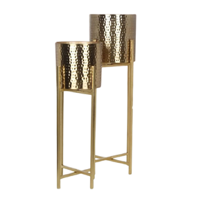 Macetas martilladas de aluminio con soporte de hierro Juego de diferentes tamaños de dos macetas para decoración de hotel y restaurante - Product Image 6