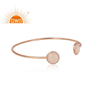 Handmade <b>Rose</b> <b>Gold</b> Plated Silver 925 Girls Cuff <b>Bangle</b> Jewelry <b>Rose</b> Chalcedony Gemstone <b>Bangle</b> Wholesale Classic Collection - Product Image 2