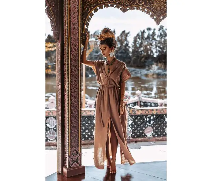 Women Stylish Designer 2022 New Trendy Resort Dresses Boho Hippie Front Slit Linen Elegant Casual Dress
