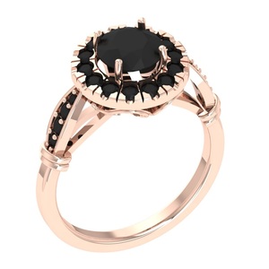 2.35 carats forme ronde diamant noir Halo bague de mariage 14k or massif diamant bague de fiançailles pour les femmes 14k or jaune - Product Image 5