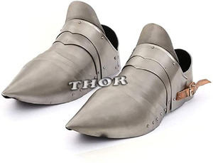 Zapatos medievales para hombre, disfraz de caballero gótico pulido de plata, armadura de acero, zapatos de recreación - Product Image 2