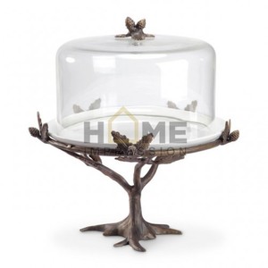 Stylish Handmade Unique Design Rectangle Indian High Quality Stainless Steel Cake Stand <b>clear</b> Glass Dome Lid Covered - Product Image 5