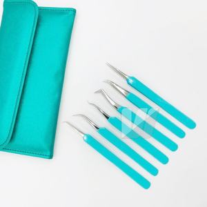 Pinzas de extensión de pestañas de acero inoxidable sostenibles japonesas Aqua Blue Tipo de punta de volumen puntiagudo para uso de cejas - Product Image 2