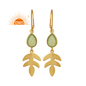 ต่างหูพลอยคาลซิโดนี prehnite ต่างหูดีไซน์รูปใบไม้ต่างหูชุบทองสีเงินสำหรับผู้หญิง - Product Image 1