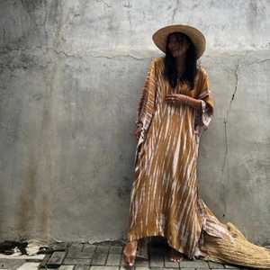 2023 Kaftan de estilo bohemio para mujer, atractivo Tie Dye Rayon Wrap, ropa de playa larga para vacaciones de verano, Sexy Resort 100% algodón sólido - Product Image 6