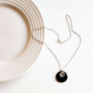 92.5 Sterling <b>Silver</b> Natural Black Onyx Donut <b>Necklace</b> for Women 18'' <b>Long</b> Link <b>Chain</b> for Engagement Astrology Jewelry Gift - Product Image 4