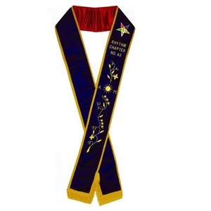 Brodé OES Violet Velours Ceintures Matrone À La Main En Mousseline De Soie Épaule Sash Mariages Banquets Usage Domestique-Order Eastern Star Masonic - Product Image 3