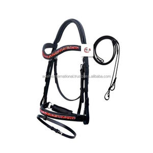 Equipo ecuestre para montar a caballo, brillos de Doma con ribete de cuero negro sobre piedra de cristal Rock, banda para cejas, brida de cuero para caballo - Product Image 1