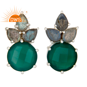 925ปรับเงินสเตอร์ลิงธรรมชาติสีเขียวนิลและ Labradorite พลอยห้อยต่างหูสำหรับผู้หญิงผู้ผลิตเครื่องประดับ - Product Image 1
