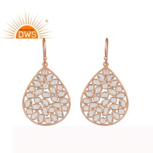 White Zircon Gemstone Rose Gold Plated <b>Dangle</b> <b>Earrings</b> Supplier 925 <b>Silver</b> Designer <b>Earrings</b> Jewelry Manufacturer - Product Image 1