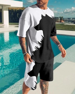 T-shirt et Short pour hommes, ensemble décontracté et respirant, à rayures, tenue rapide, nouveauté - Product Image 4