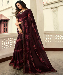 El último Sari estampado de seda Georgette con blusa sin costuras, ropa informal para mujer, Ropa Étnica india y pakistaní, precio al por mayor - Product Image 4