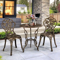 Ensemble bistrot de jardin 3 pièces en aluminium moulé, finition bronze, style moderne, pour terrasse et hôtel