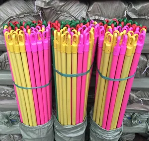 Single Solid color PVC cover Plastic film Wooden brush stick broom handle from guangxi factory