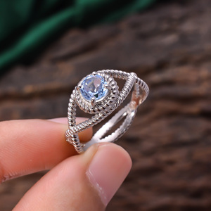 แหวนเงินแท้92.5 3.6กรัม,แหวนพลอยบุษราคัมท้องฟ้าธรรมชาติสวยงามแหวนอัญมณีประจำเดือนเกิดของขวัญสำหรับผู้หญิง - Product Image 3