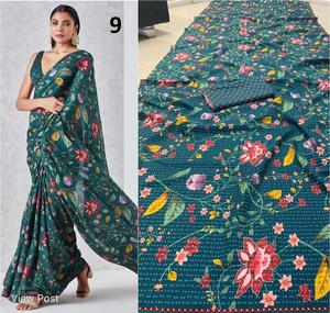 Saree coloré indien dernier concepteur vêtements de fête mariage dames femmes porter Georgette soie broderie travail Sari avec Blouse vêtement - Product Image 2