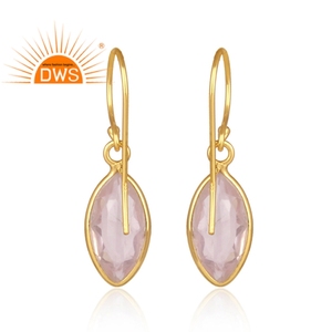 Marquesa corte rosa cuarzo piedra preciosa plata chapado en oro gota pendiente para mujer regalo para su delicada colección - Product Image 3
