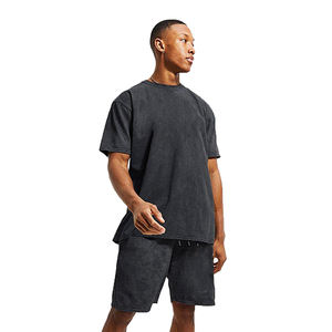 Conjunto de camisetas y pantalones cortos para verano, camisetas de algodón con estampado gráfico de Color gris, con estampado de logotipo personalizado - Product Image 4