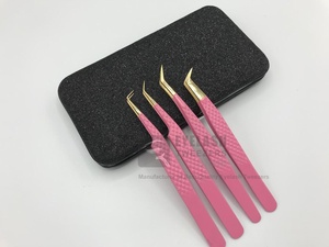 แหนบขนตาสแตนเลสแบบญี่ปุ่นอุปกรณ์ต่อขนตาปลายแหลมแบบมืออาชีพสีชมพูสีดำฉลากส่วนตัวโลโก้ออกแบบได้ตามต้องการ - Product Image 3