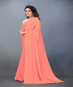Chemisier de travail en georgette moderne brodé Sari non cousu Vêtements de mariage pour femmes Vêtement ethnique Saree en rayonne à bas prix - Product Image 1