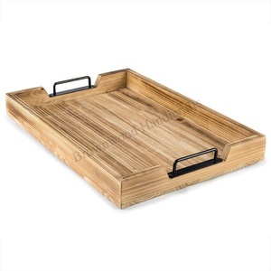 ถาดเสิร์ฟไม้ทำด้วยมือพร้อมที่จับโลหะถาดหรูหราเนื้อไม้สีทองสำหรับโรงแรม - Product Image 1