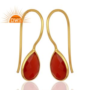 Natural <b>Red</b> Onyx Gemstone <b>Earring</b> Manufacturer Gold Plated Jewelry 925 Silver Hook <b>Earring</b> For Women Jewelry Wholesaler - Product Image 2