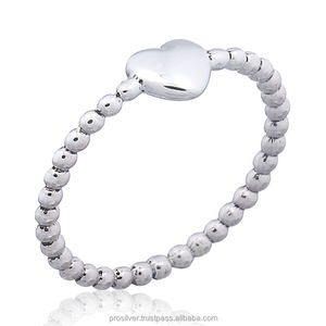 Bague noire perlée en argent, anneau avec cœur bomté - Product Image 1