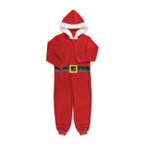 2020 Santa Xmas Red baby boys sleepwear one Piece long sleeve hoodies fleece romper onesie flame resistant pajamas