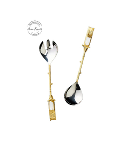 Juego de cuchara y tenedor para ensalada de diseñador de lujo con mango antiguo dorado perfecto para servir en fiestas y regalos - Product Image 1