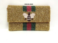 Camo Queen Beaded Envelope Clutch Pink And Green Stripes Honey bee flap portefeuilles pour femmes à la mode et élégantes