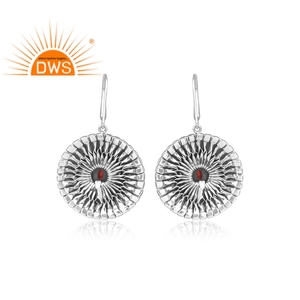 Grenat Pierres Précieuses Boucles D'oreilles Grossiste En Argent Oxydé Rond Fait à la Main fil D'oreille Boucles D'oreilles Bijoux Fournisseur - Product Image 3