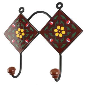 Crochets muraux en céramique pour petites fleurs, accessoires décoratifs bruns, simples, pour clés, crochets pour vêtements, artisanat indien Durable, 1 pièce - Product Image 1