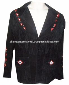 Shemax 2023 Top Quality Hot Selling Custom Wholesale Western Original Leather Jacket <b>Fringes</b> & <b>Beads</b> - Product Image 5