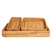 Ensemble de 3 plateaux rectangulaires en rotin Bao Minh, modèle HL2010, pour servir sur table, gâteaux, fruits et café