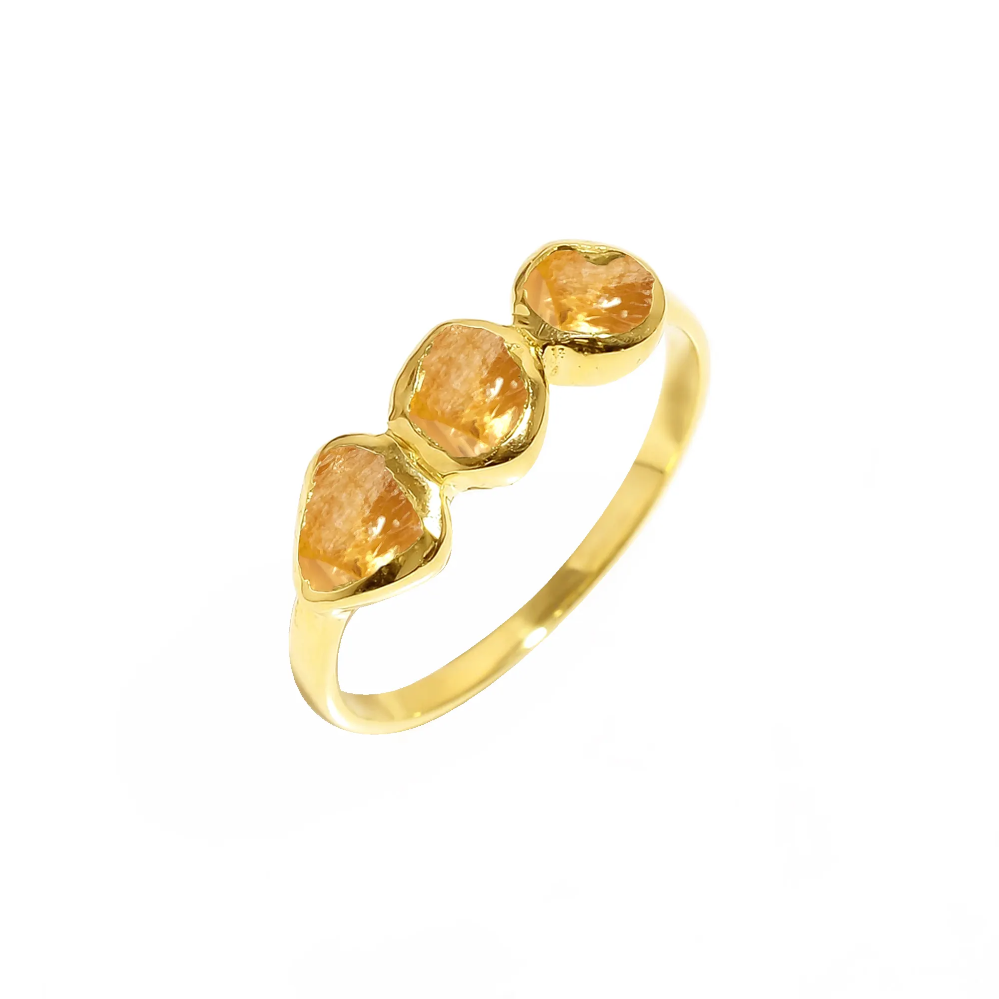 Anello fatto a mano con pietre preziose placcate oro tre pietre naturali di cristallo di citrino grezzo