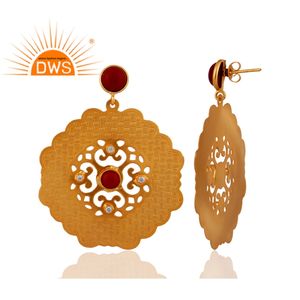 Boucles d'oreille en pierre précieuse pour femmes, bijou pendant, de couleur corail rouge, naturel, plaqué or jaune 18k, vente en gros, tendance, - Product Image 2