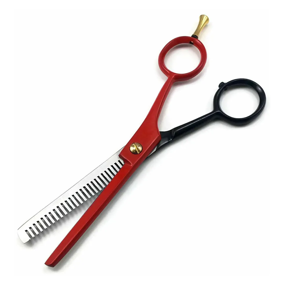 Ciseaux à cheveux pro, 5.5 pouces, en acier inoxydable, couleurs rouge et noir, pour barbier