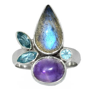 แหวนพลอยมูนสโตนและแหวนอเมทิสต์ทำมือสไตล์น่ารักสำหรับงานแต่งงานแหวนดีไซน์เนอร์925ล่าสุด - Product Image 1