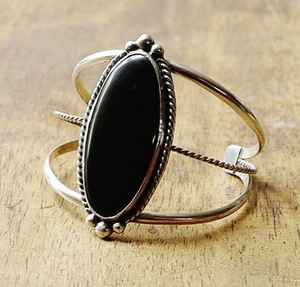 ที่สวยงามสีดำนิล925ของแข็งเงินสเตอร์ลิงอัญมณีธรรมชาติเครื่องประดับงบกำไลข้อมือ - Product Image 1