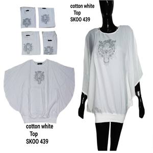 New Indian Boho Cotton <b>Top</b> for <b>Women</b> and Ladies Traditional <b>White</b> Evergreen Short Length Design with Ribbon Decorations - Product Image 5