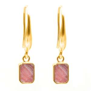 Rodocrosita-pendientes de plata de ley con forma rectangular, Pendientes chapados en oro, 26 a 27 MM - Product Image 1
