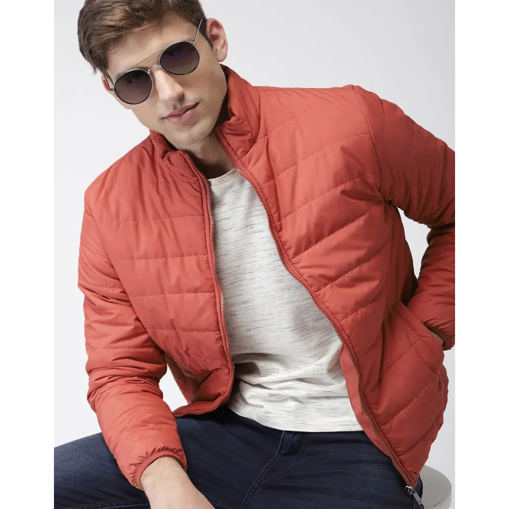 wholesale best selling Men Rust Orange Solid Puffer Jacket