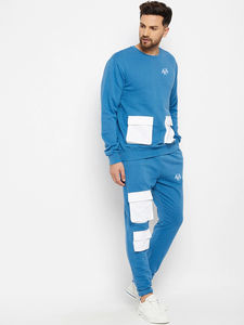 Conjunto Deportivo Huzaifa para Hombre, Corte Regular, Azul Cielo y Blanco, Poliéster/Algodón, Felpa, Elástico en 4 Direcciones, Transpirable, Cómodo para Invierno - Product Image 3