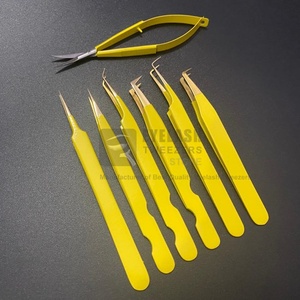 Pince à épiler professionnelle professionnelle en acier durable jaune or avec logo personnalisé pince à épiler extension de cils pointe en fibre - Product Image 3