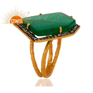 Natural Green Onyx Gemstone Slice Prong <b>Set</b> <b>Ring</b> Jewelry Wholesale Gold Plated 925 Sterling <b>Silver</b> Cocktail Jewelry Supplier - Product Image 3