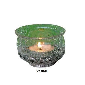 Placage argenté formé par bol votif clair de support de laiton et de verre fini pour la décoration à la maison - Product Image 1